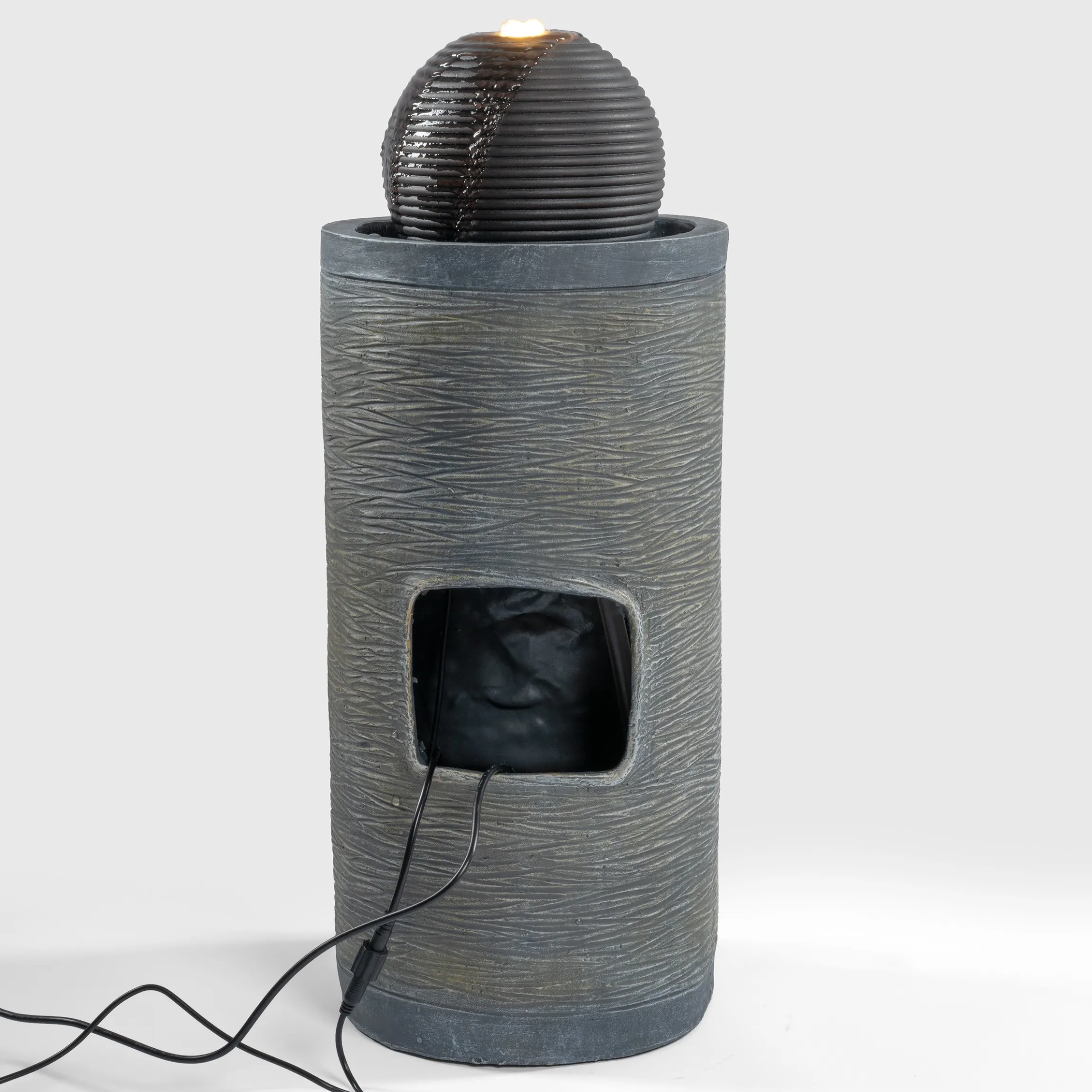 Runder Solar Brunnen mit Quelle, Buddhafigur und LED Licht