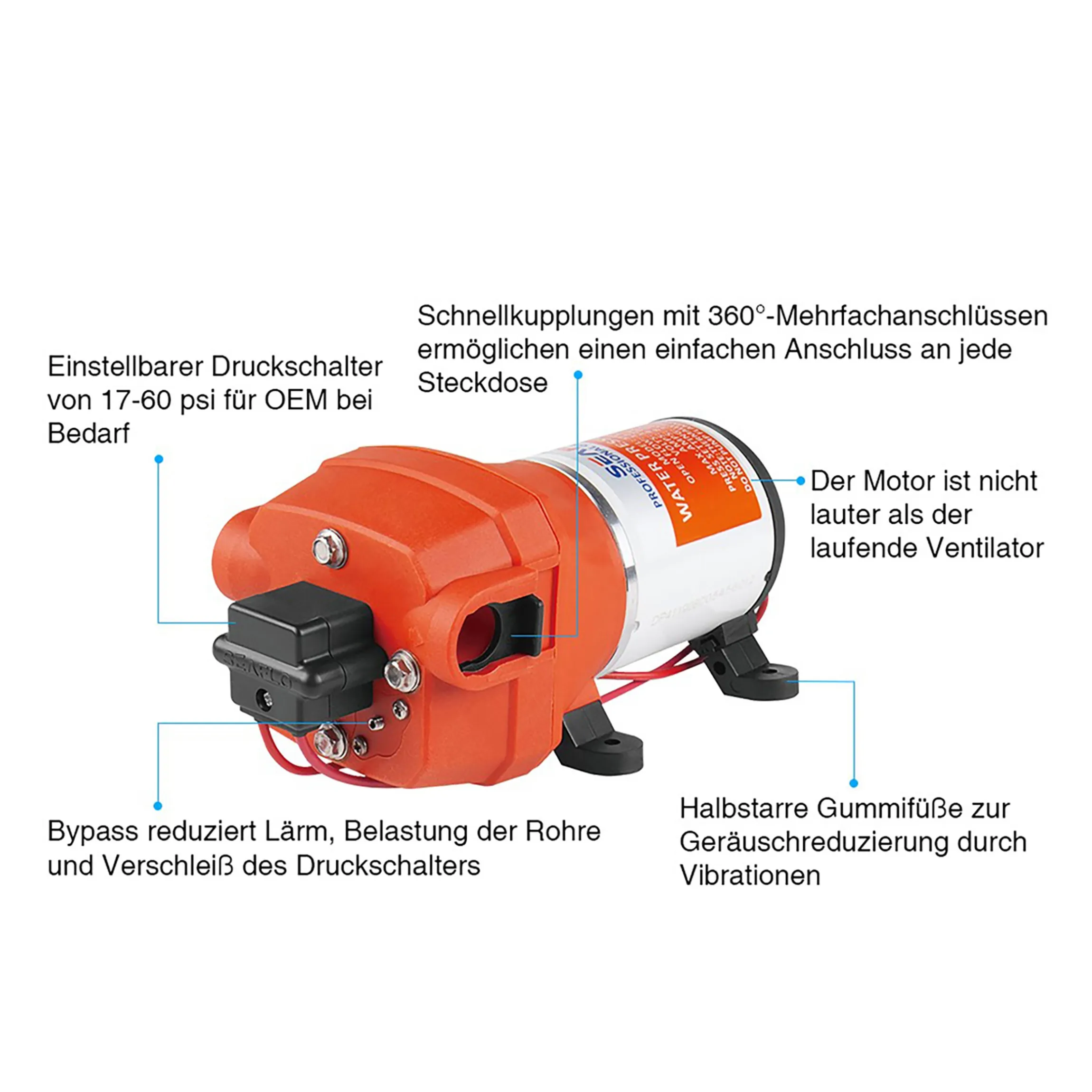 Seaflo 4-Kammer Druck Membranpumpe 12 VDC und 750 l/h Förderleistung