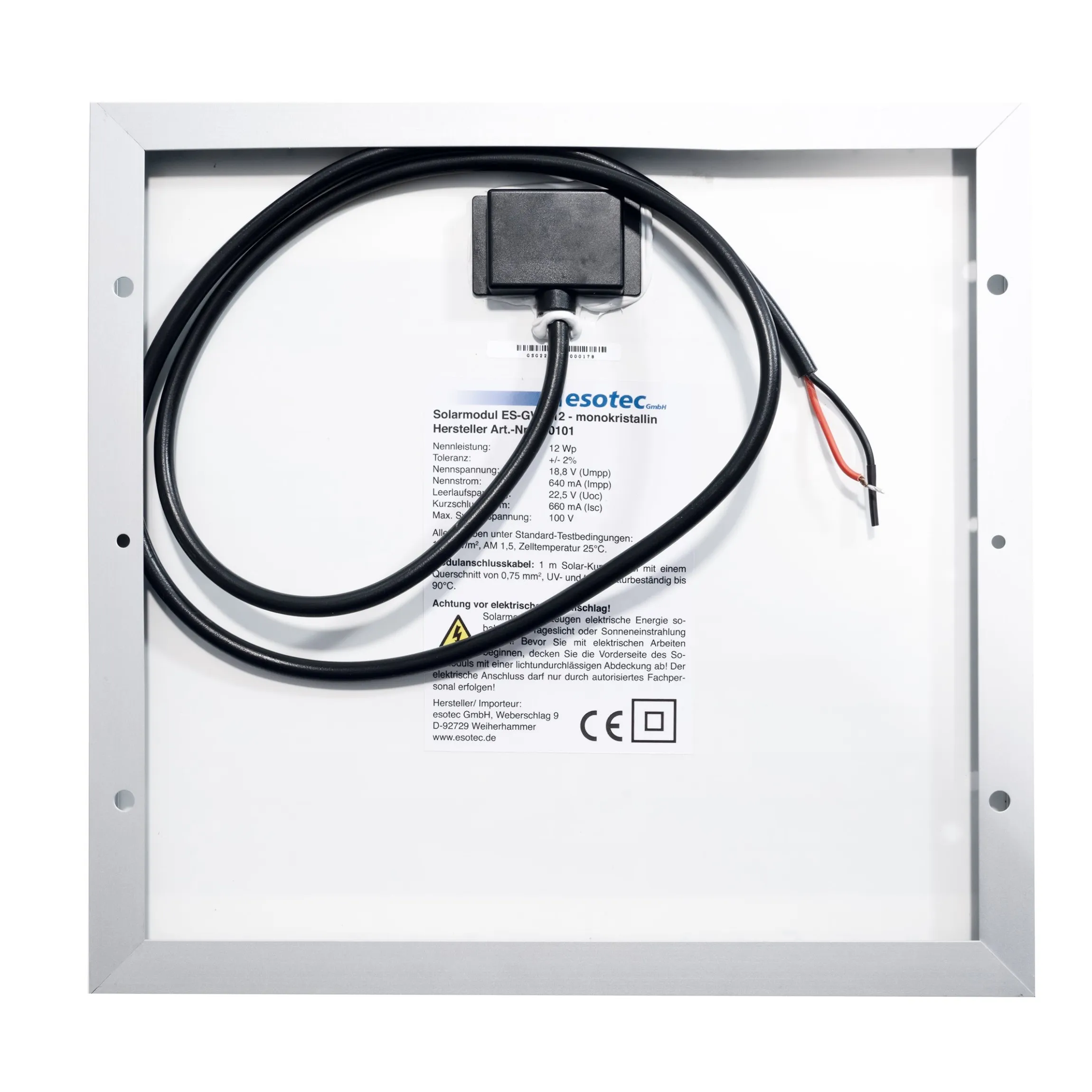 Seraphim Solarmodul 20 Wp 18,3 V mono - 360 x 355 x 25 mm