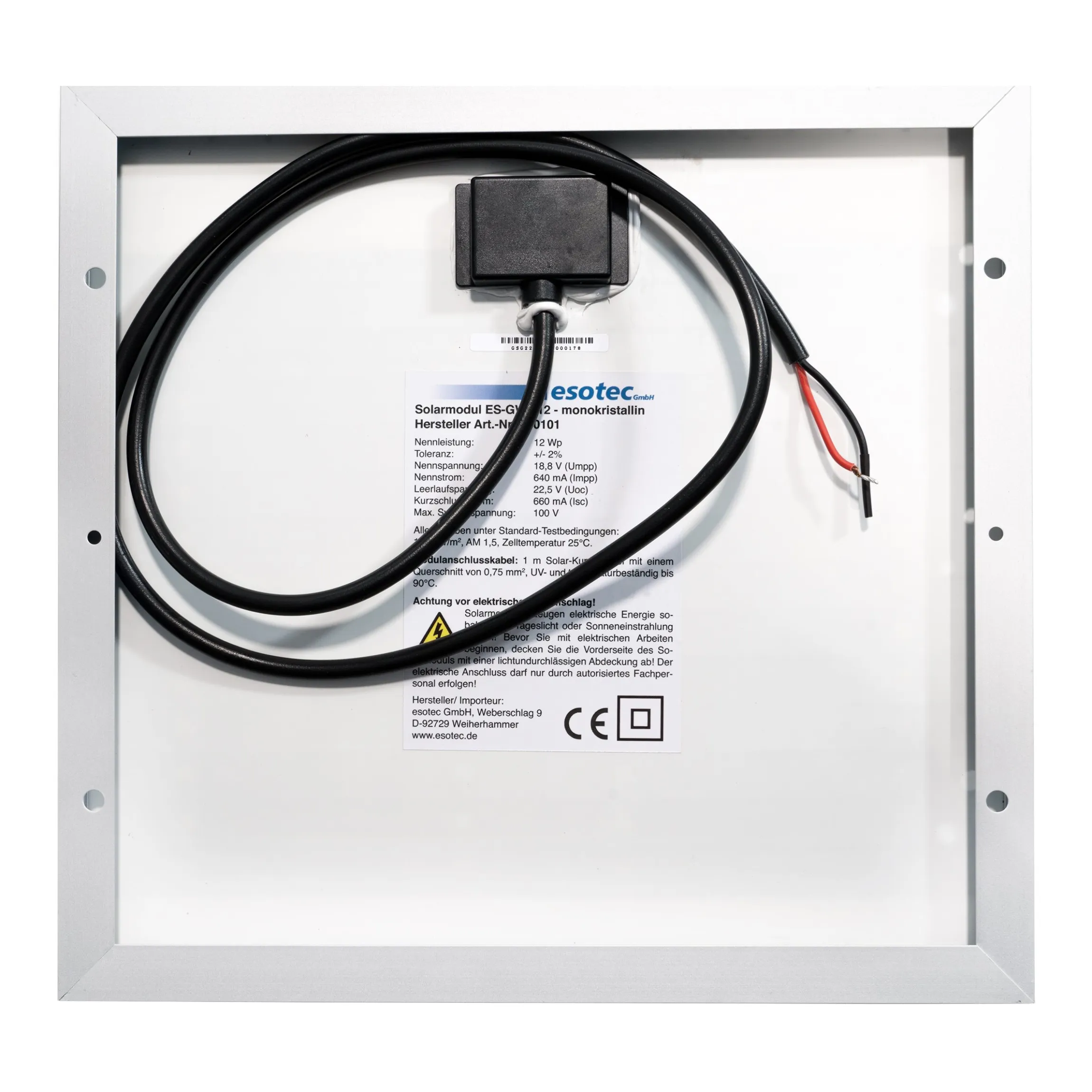 Seraphim Solarmodul 12 Wp 18,8 V mono - 277 x 264 x 17 mm