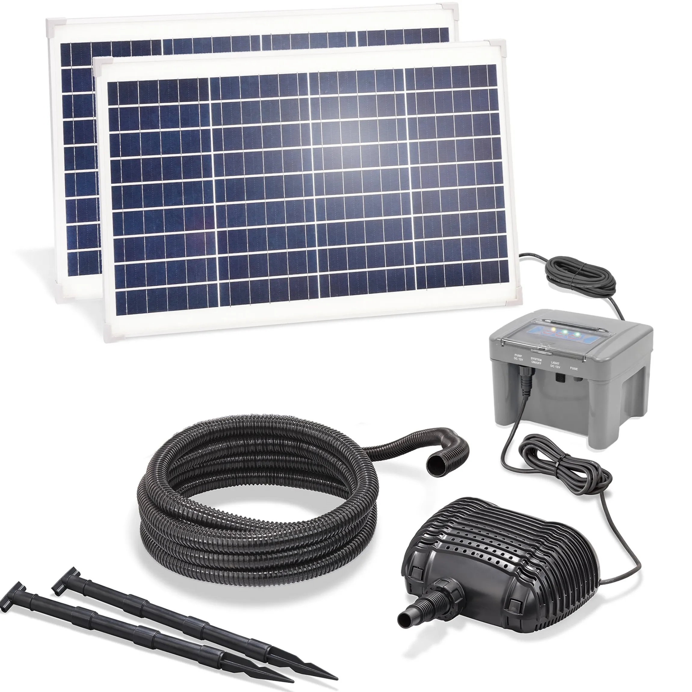 Solar Bachlaufpumpenset 70/2800 mit 12 Ah LiFePO4 Akkuspeicher