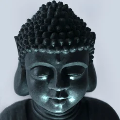 Solarbrunnen Buddha mit Lotusblatt und LED Licht