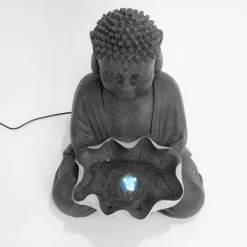 Solarbrunnen Buddha mit Lotusblatt und LED Licht