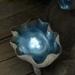 Solarbrunnen Buddha mit Lotusblatt und LED Licht