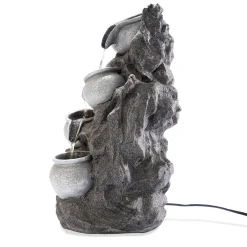 Solar Fels-Kaskadenbrunnen granitfarben mit LED-Beleuchtung