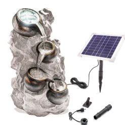 Solar Fels-Kaskadenbrunnen hell mit LED-Beleuchtung