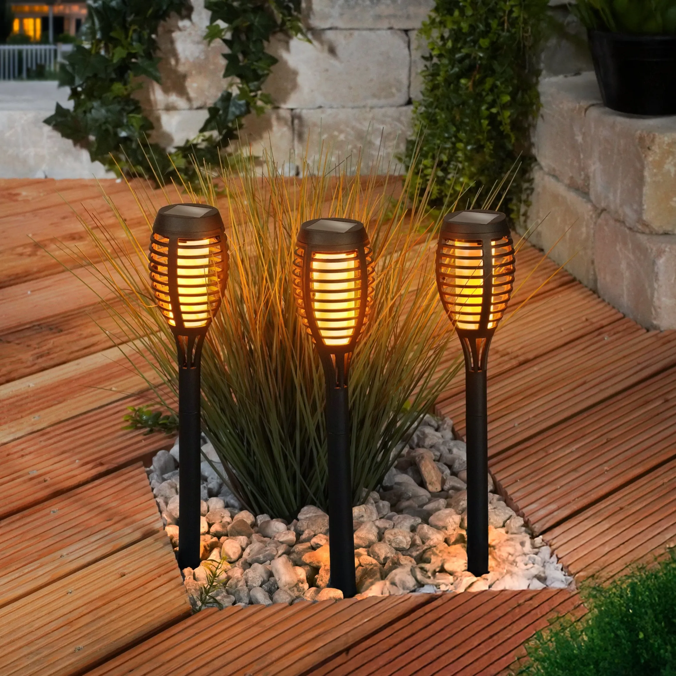 Solar Gartenfackel Lorenzo im 3er-Set