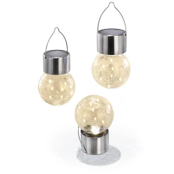 Solar Hängeleuchten 3er-Set Crackle Balls warmweiß