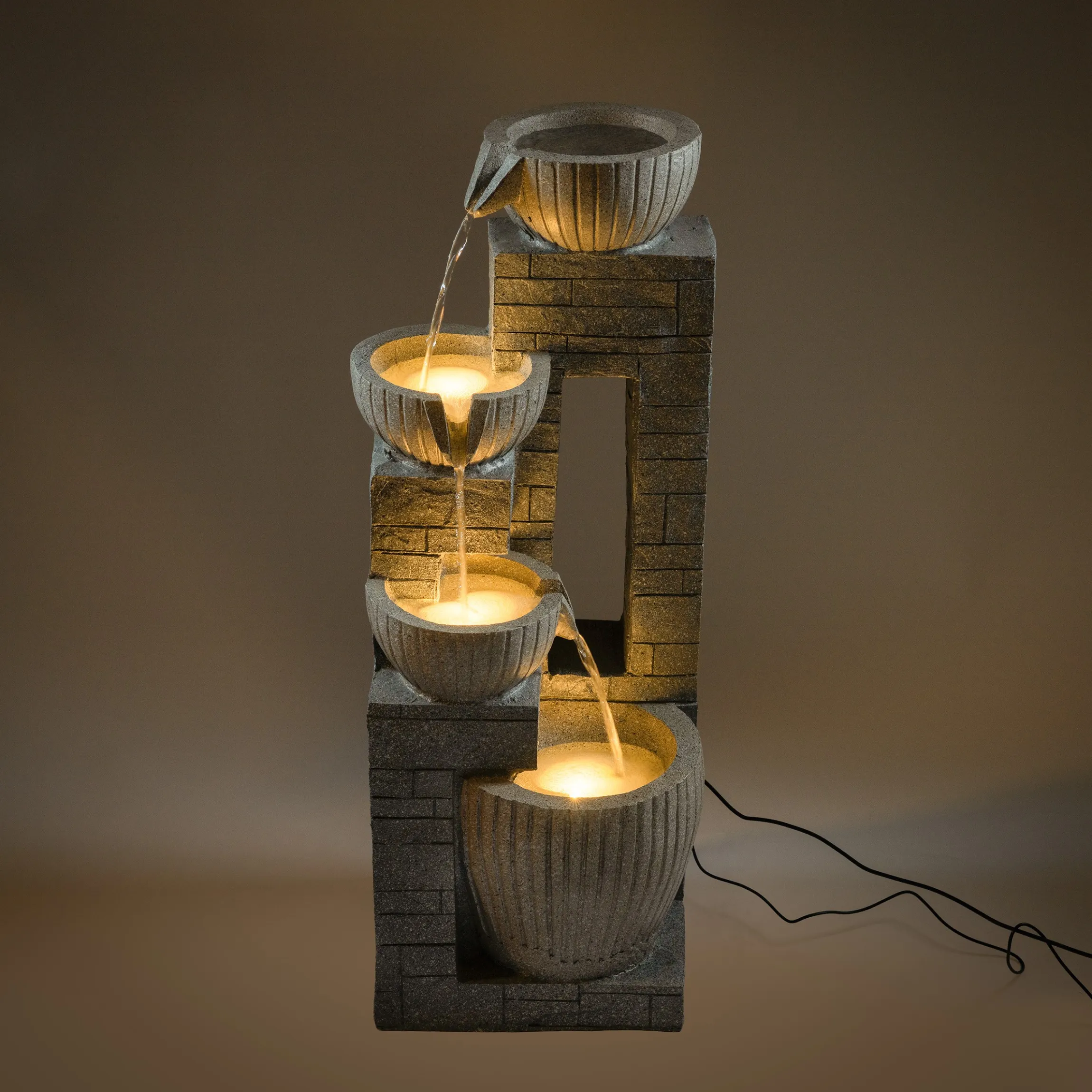 Solar Kaskadenbrunnen in Steinoptik und LED Licht