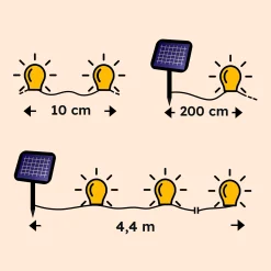 Solar Lichterkette mit 24 bernsteinfarbenen LEDs