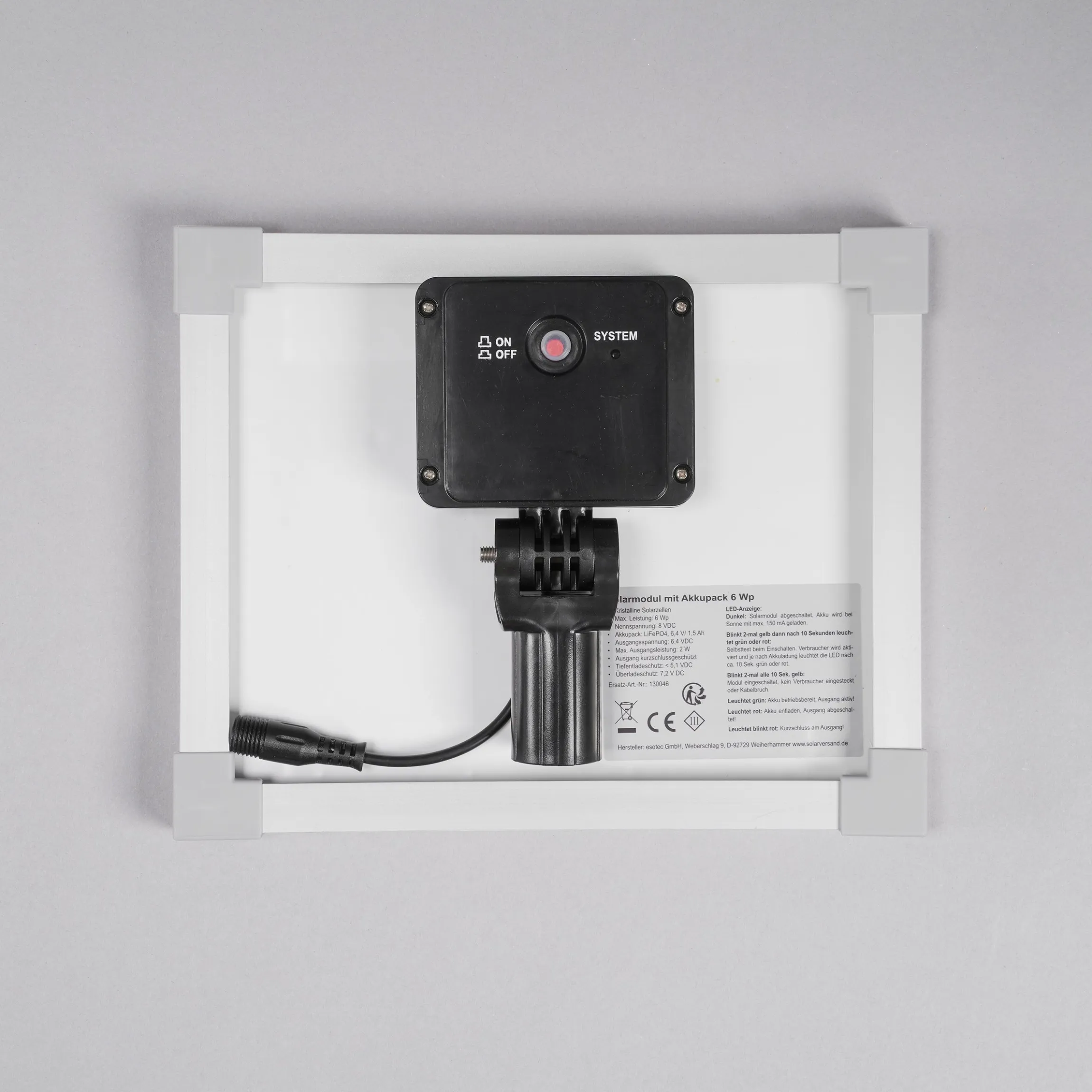 Solarmodul 6 Wp / 8 V mit Akkuspeicher Stecker 2-polig rund