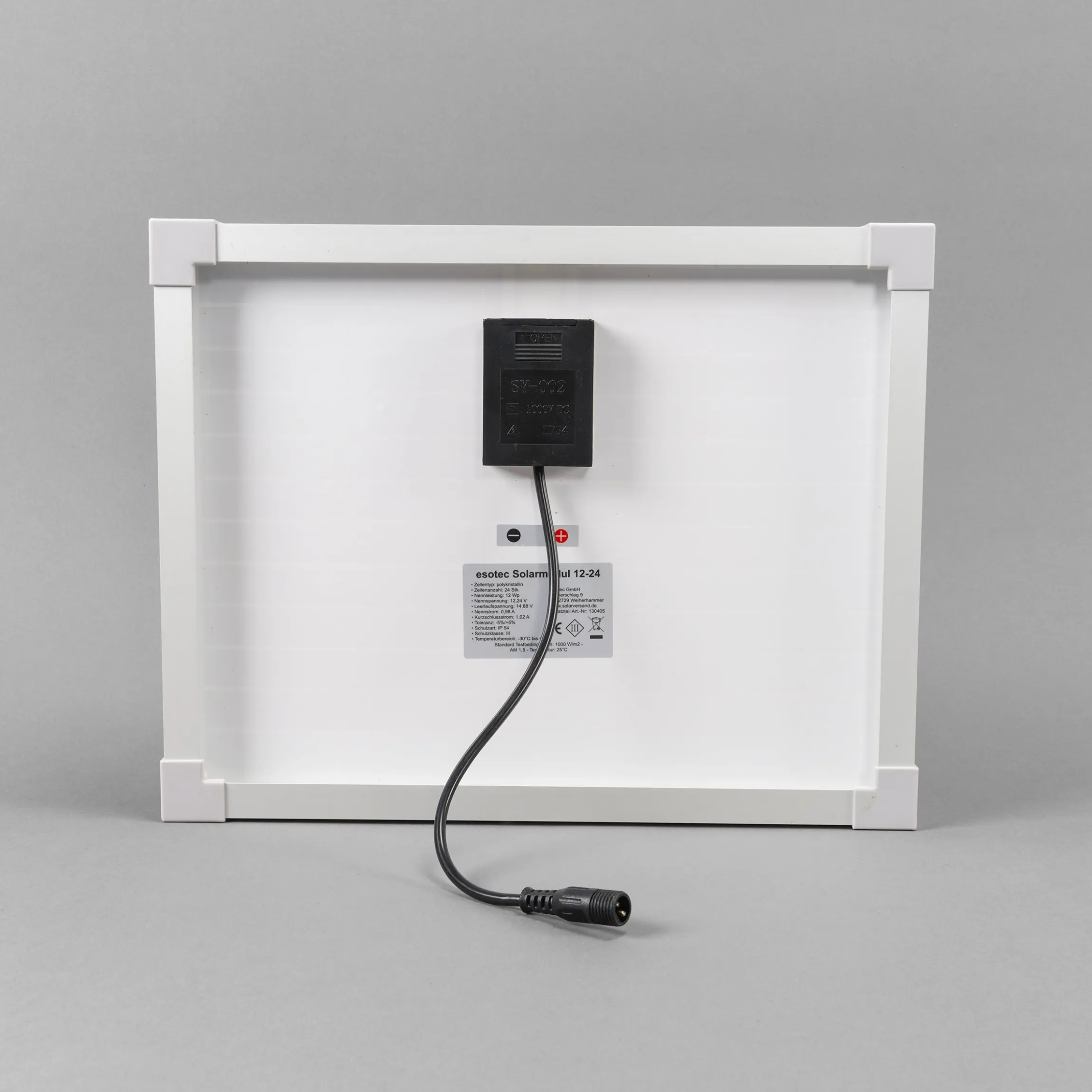 Solarmodul 12 Wp / 12 V mit Stecker 2-polig klein - neues Modell