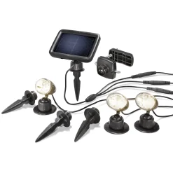 Solarstrahler Trio mit 3 Wand- oder Bodenpots warmweiß