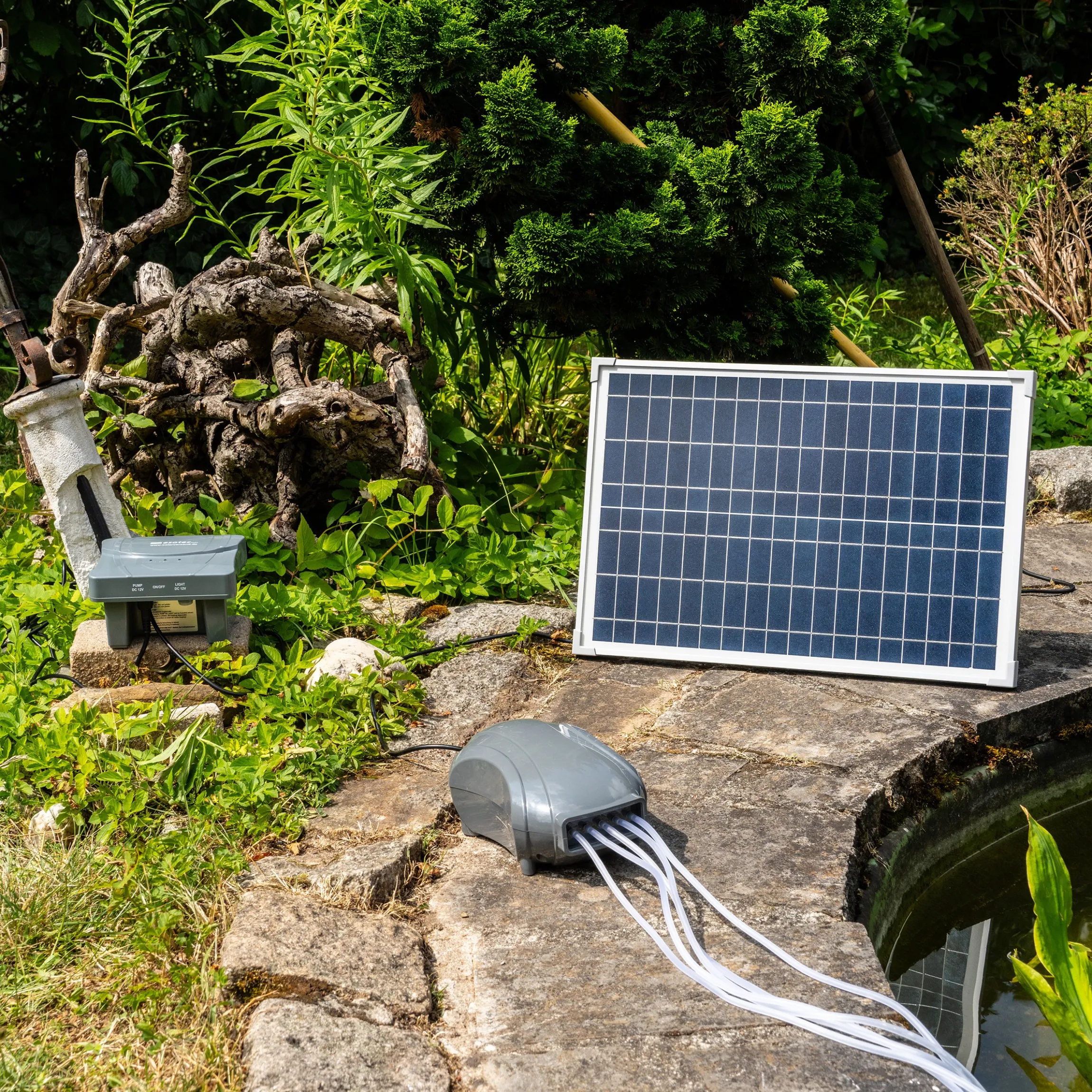Solar Teichbelüfterset 25/600 5 Ausgänge mit 6 Ah LiFePO4 Akkuspeicher