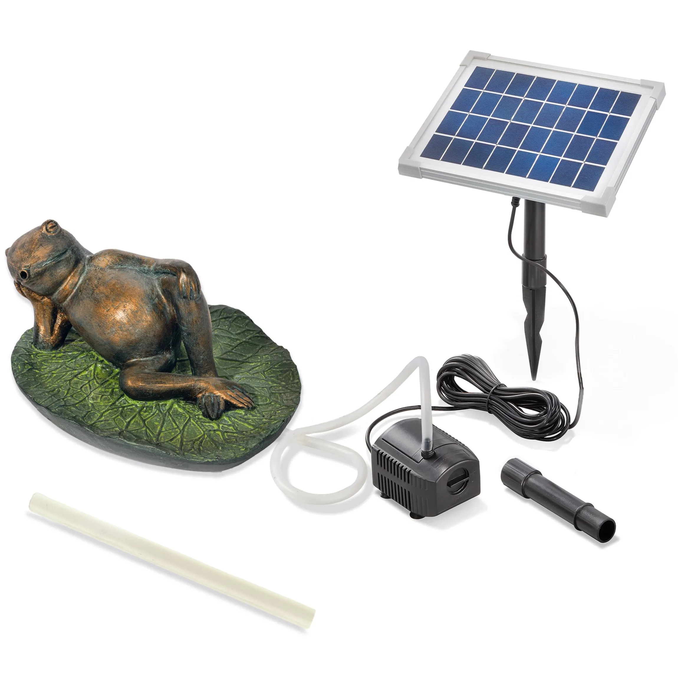 Solar Wasserspeier-Set Frosch seitlich liegend auf Seerose