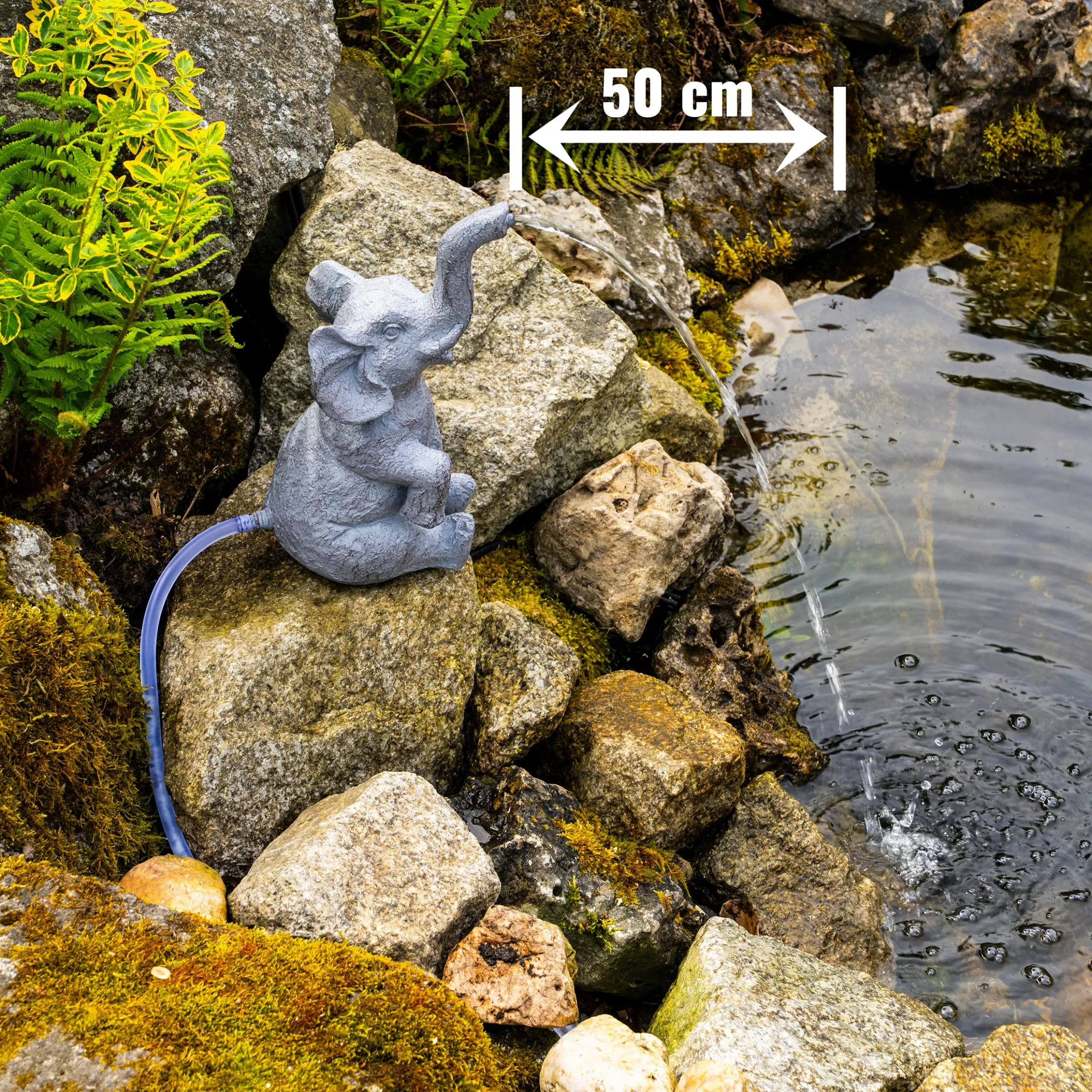 Solar Wasserspeierset sitzender Elefant Lumi