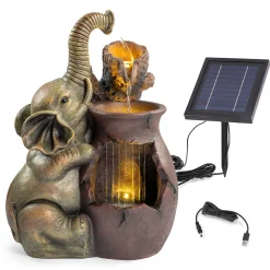 Solar Zierbrunnen Elefant am Tonkrug mit LED Licht